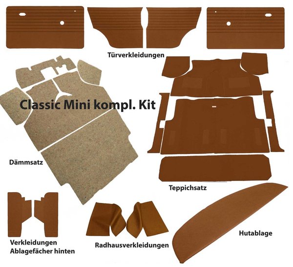 Kompletter Innenraum Kit für Classic Mini in Cognac Autumn Leaf 12-teilig